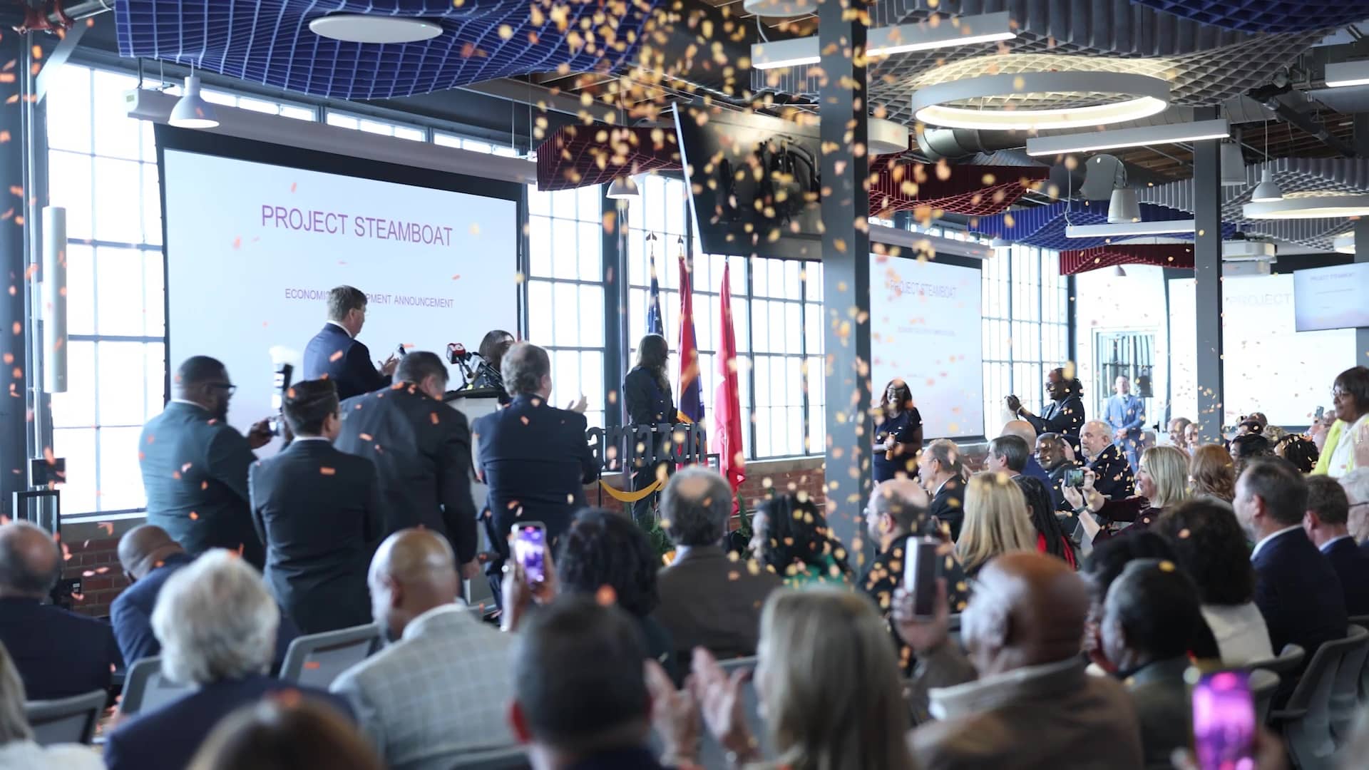 confetti falling on crowd at Project Steamboat presentation